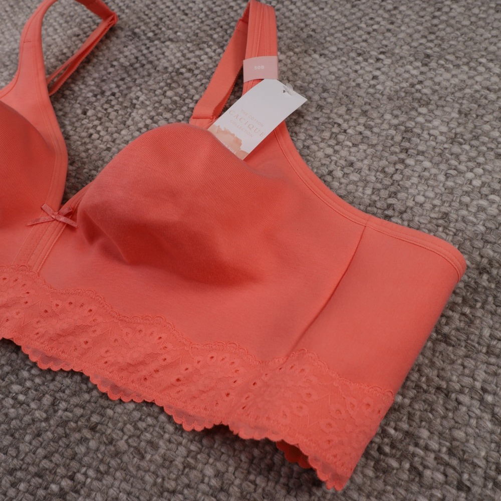 Cacique Unlined Full Coverage Bra Womens 50B Coral New Wireless Eyelet Lace 466